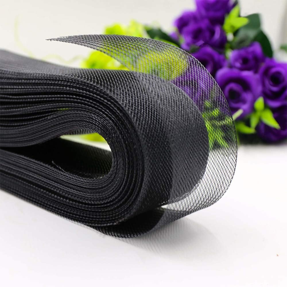 Teemico 50 Yards Stiff Polyester Horsehair Braid for Polyester Boning Sewing Wedding Dress Dance Formal Dress Accessories, Black, 3 Inch