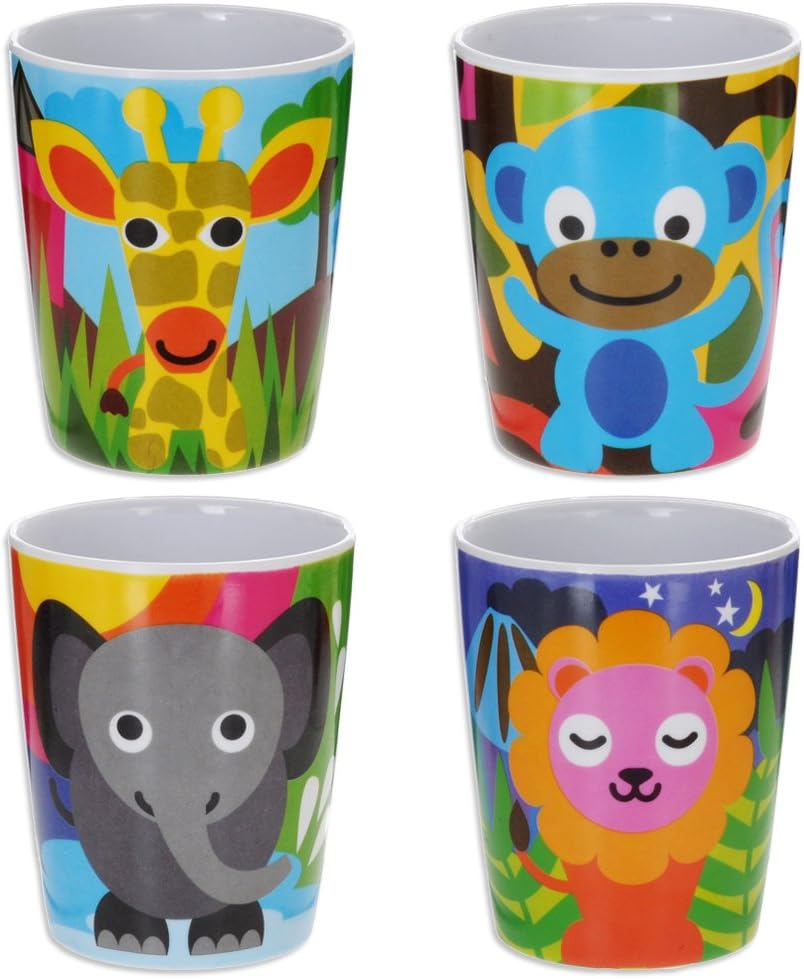 French Bull 4Pc Toddler Kids Feeding Melamine Tableware Flatware BPA Free Dishwasher Safe, Durable Plate, Cup, Bowl, Divided Tray Dinnerware Set, Juice, Farm, 4Pc Juice Cup Set (74392)