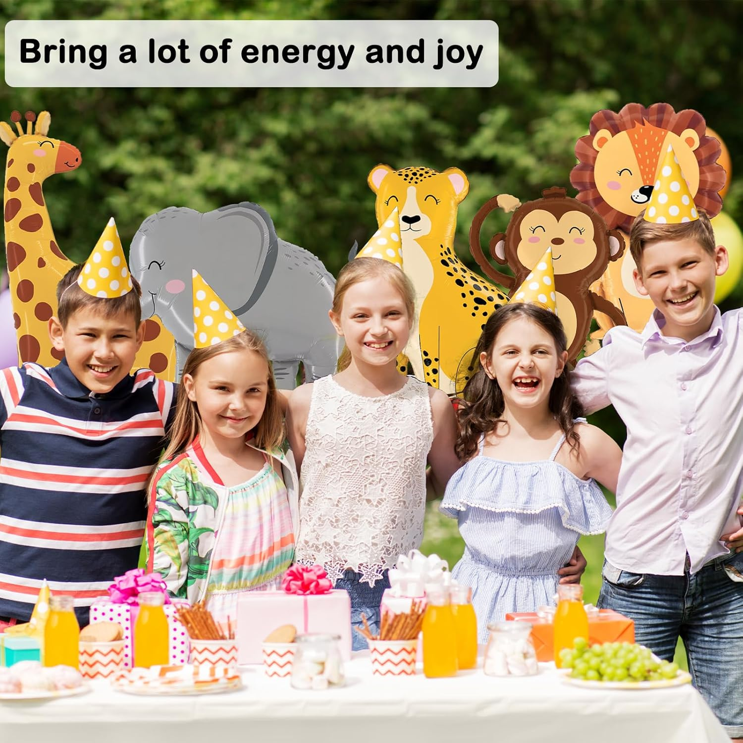 8 Pcs Jungle Safari Animal Balloons, KUAOOAUK Wild One Birthday Zoo Jungle Decoration, Large Giraffe Elephant Lion Foil Balloons for Kids Boys Jungle Theme Birthday Decorations Baby Shower Supplies image number 2