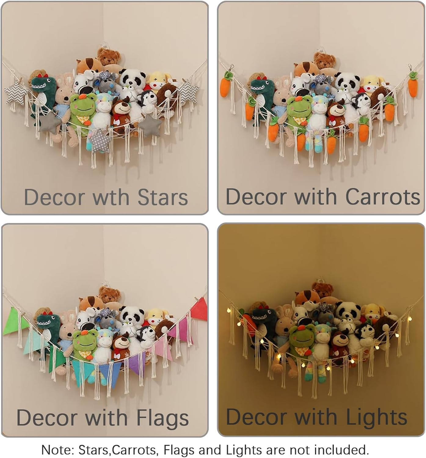 XUTONG 2 Pack Toy Hammock for Stuffed Animals,Extra Large Macrame Wall Hanging Organizer for Nursery,Soft Corner Hanging Netting image number 4