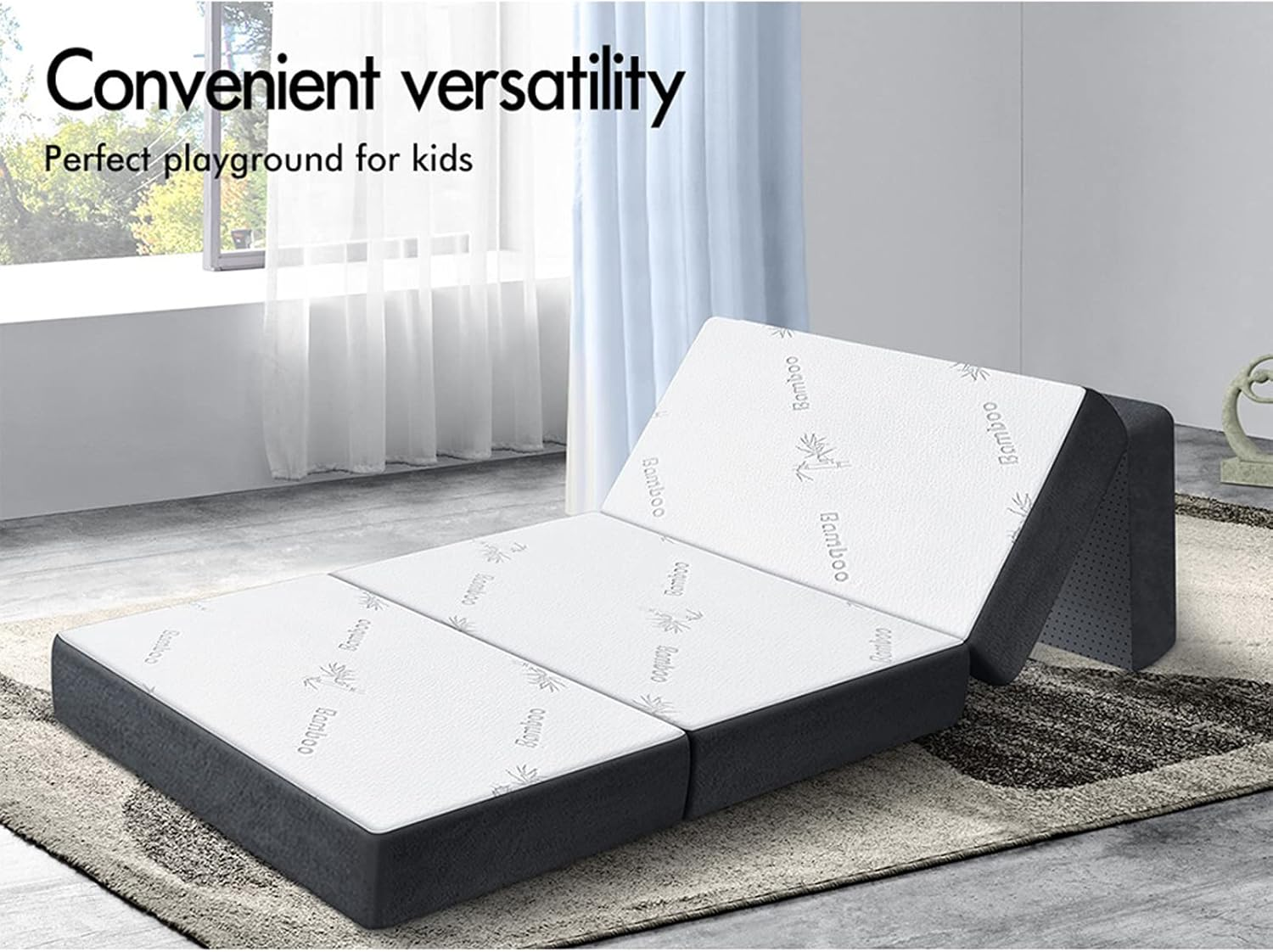 STARRY EUCALYPT Folding Mattress 180Cm X 70Cm X 10Cm Foldable Sofa Lounge Mat Pad Portable Single Mattress Floor Bed in Bamboo White for Home Office Camping and Travel Use(4B Bamboo White) image number 2