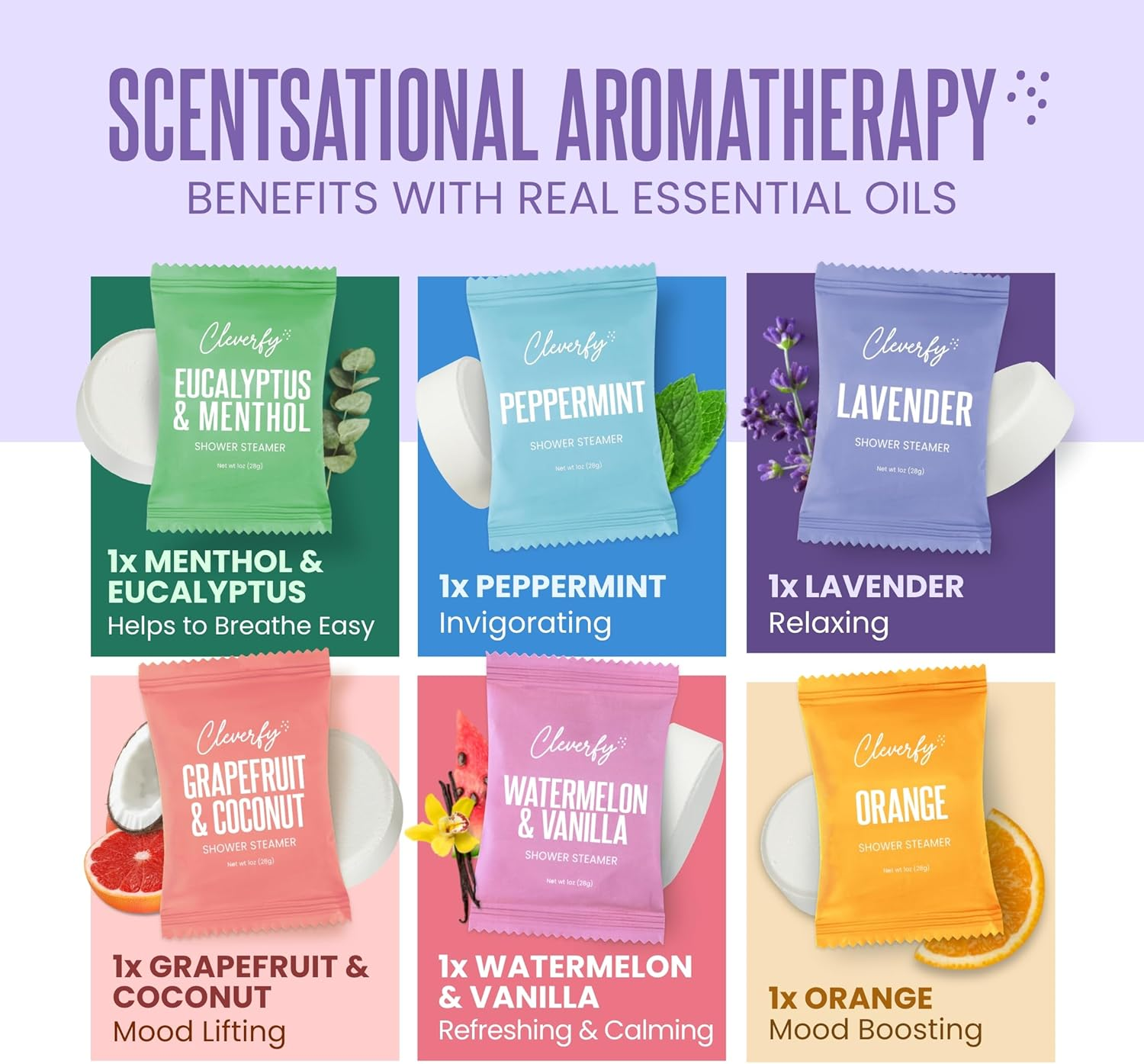 Cleverfy Shower Bombs - Set of 6 Pieces Aromatherapy Shower Steamers with Essential Oil - Our Shower Melts Work on the Same Principle as Vapor Bath and Shower Bombs Aromatherapy image number 4