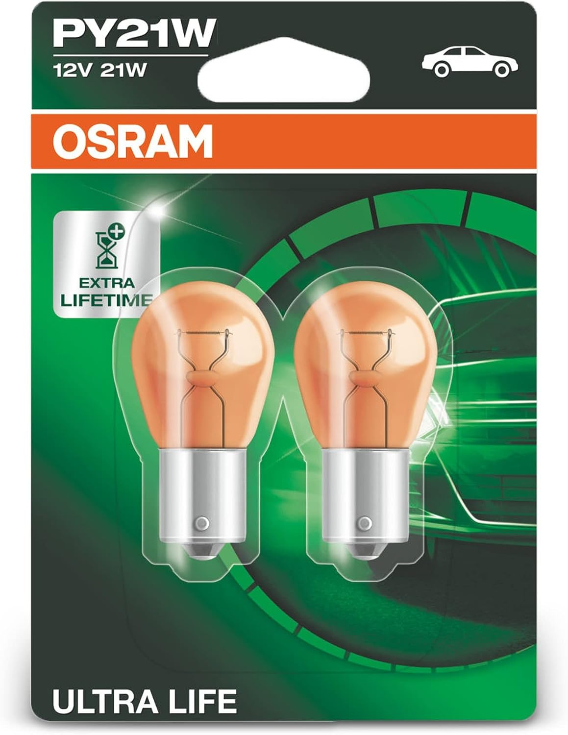 OSRAM 7528ULT-02B Ultra Life P21/5W Halogen Signal Lamp, Brake Light, Rear Fog Light, 12 V Passenger Car, Double Blister, Set of 2 image number 6