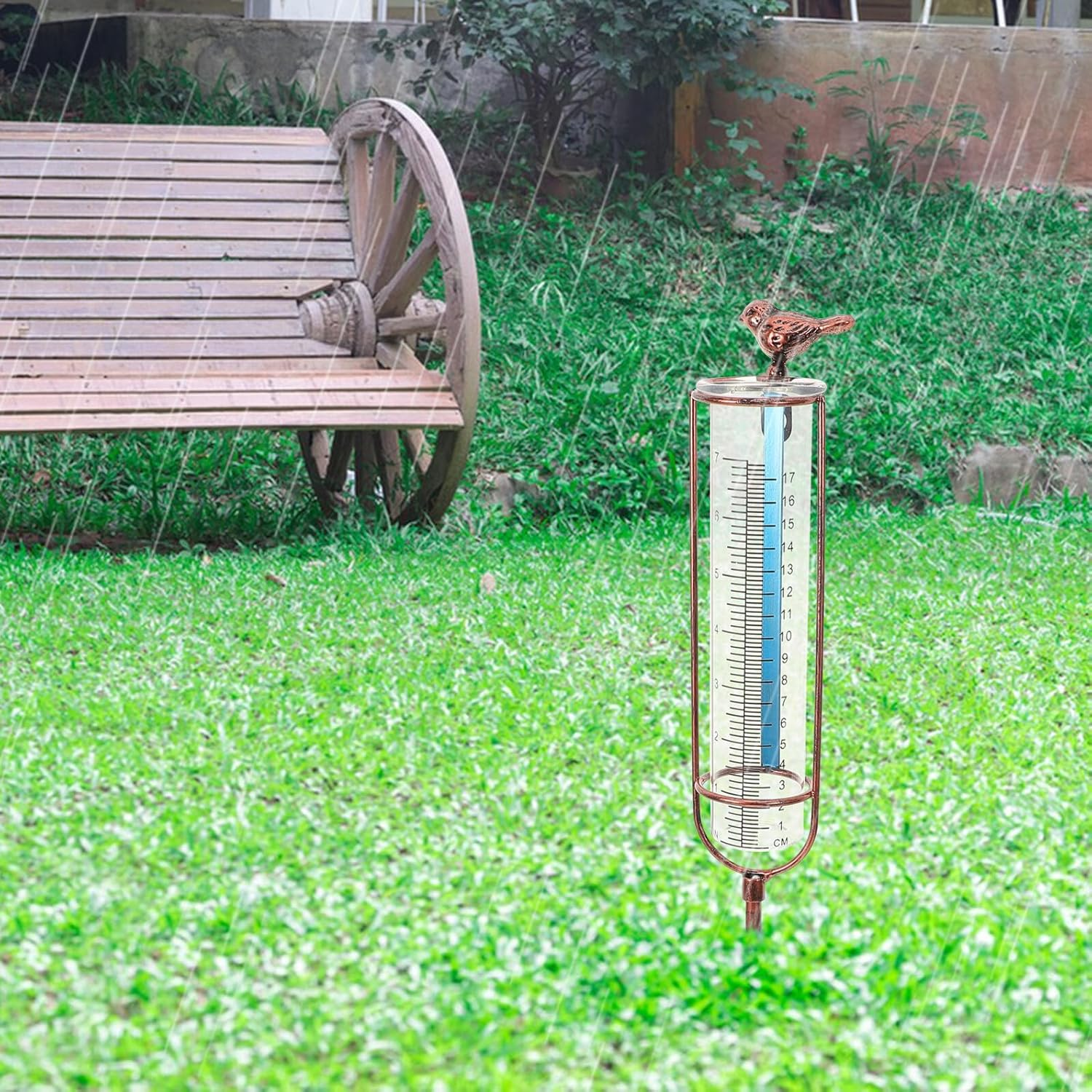 Jojofuny Graduated Rain Gauge Replacement Tube for Outdoor Garden Lawn Glass Measuring Tube with Elegant Blue and Brass Design Accurate Rainfall Measurement Tool image number 6