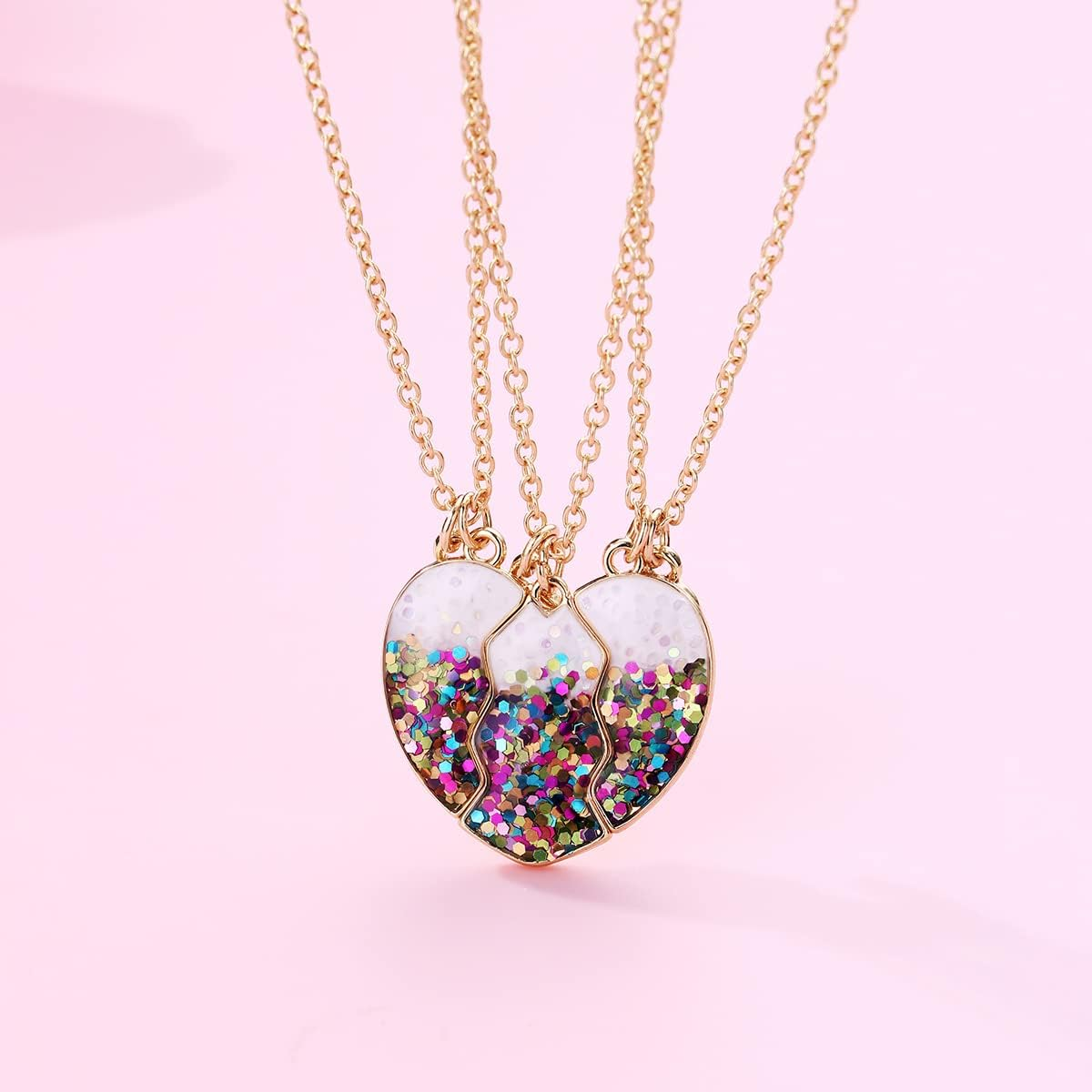 Best Friend Necklaces for 3 Matching Heart Pendant Magnetic Bff Friendship Necklace - 3Pcs Flower image number 2