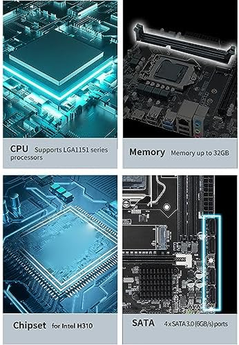H310 LGA 1151 Motherboard, Dual Channel DDR4 Memory Slot, 24 8Pin Power Sockets Motherboard with VGA SATA 6Gb Pcie X16 NVME M.2 image number 6