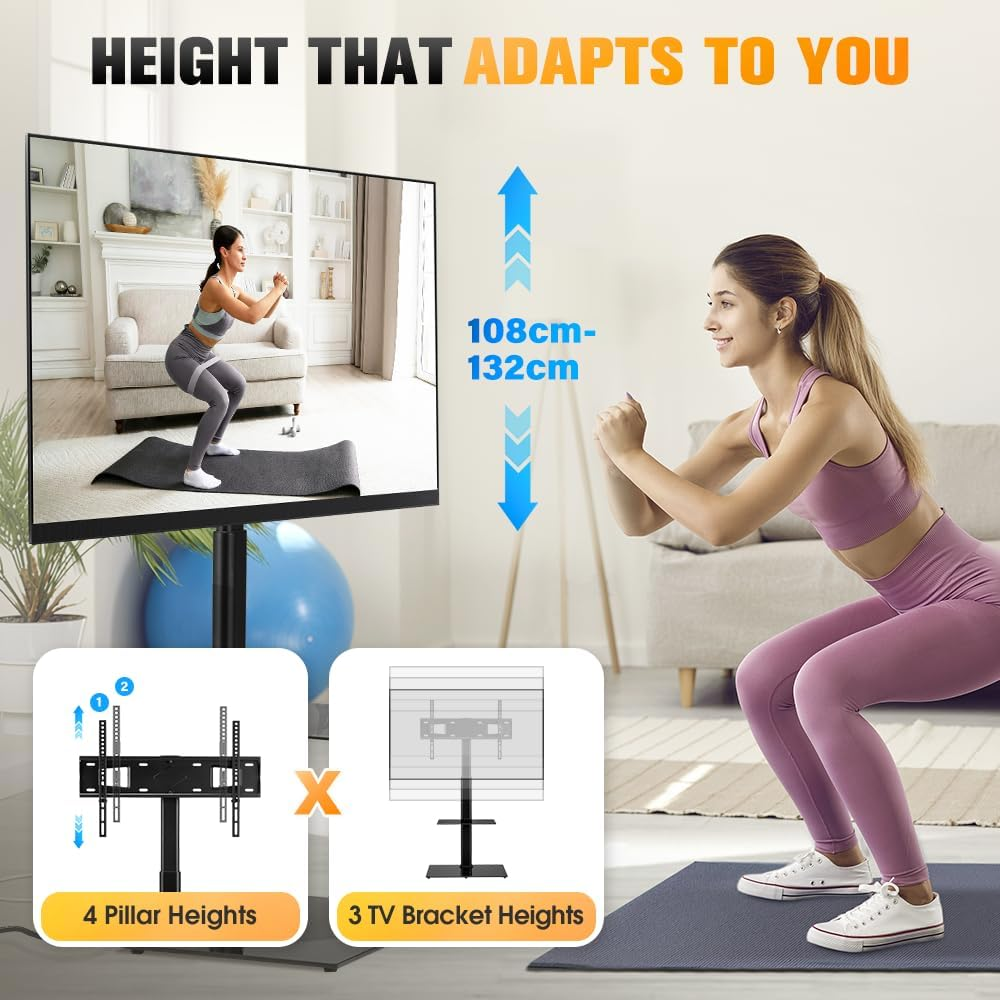 ZUNI Universal TV Stand with Laptop Shelf, Floor TV Stand for 32-65 Inch LCD LED OLED Tvs up to 40Kg, 50 Degree Swivel Height Adjustable for Bedroom, Dorm Room, Office, Max VESA 600X400 image number 4