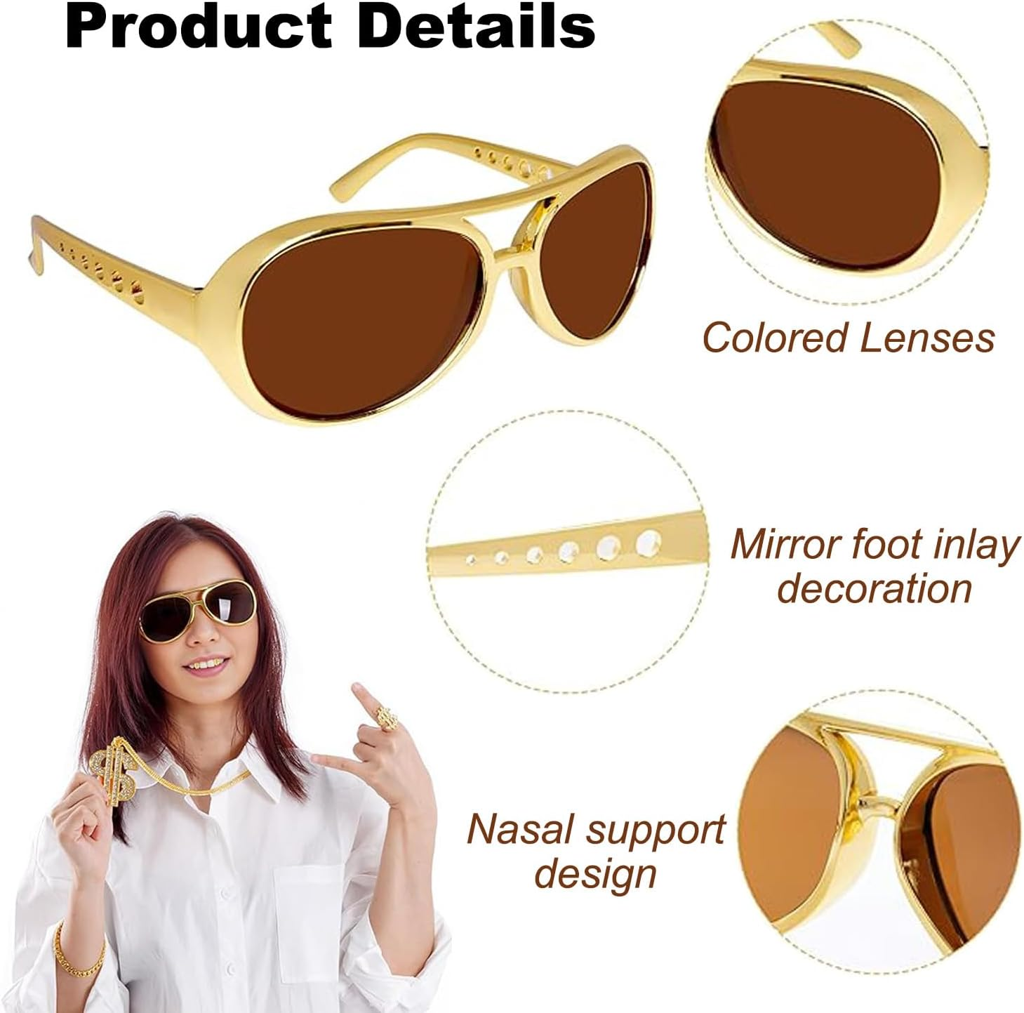 6 Pcs Hip Hop Costume Outfit Jewelry Set, 80S 90S Halloween Pyhot Hip Hop Costume Hip Hop Theme Outfit Costumes Rapper Accessories for Men Women image number 1