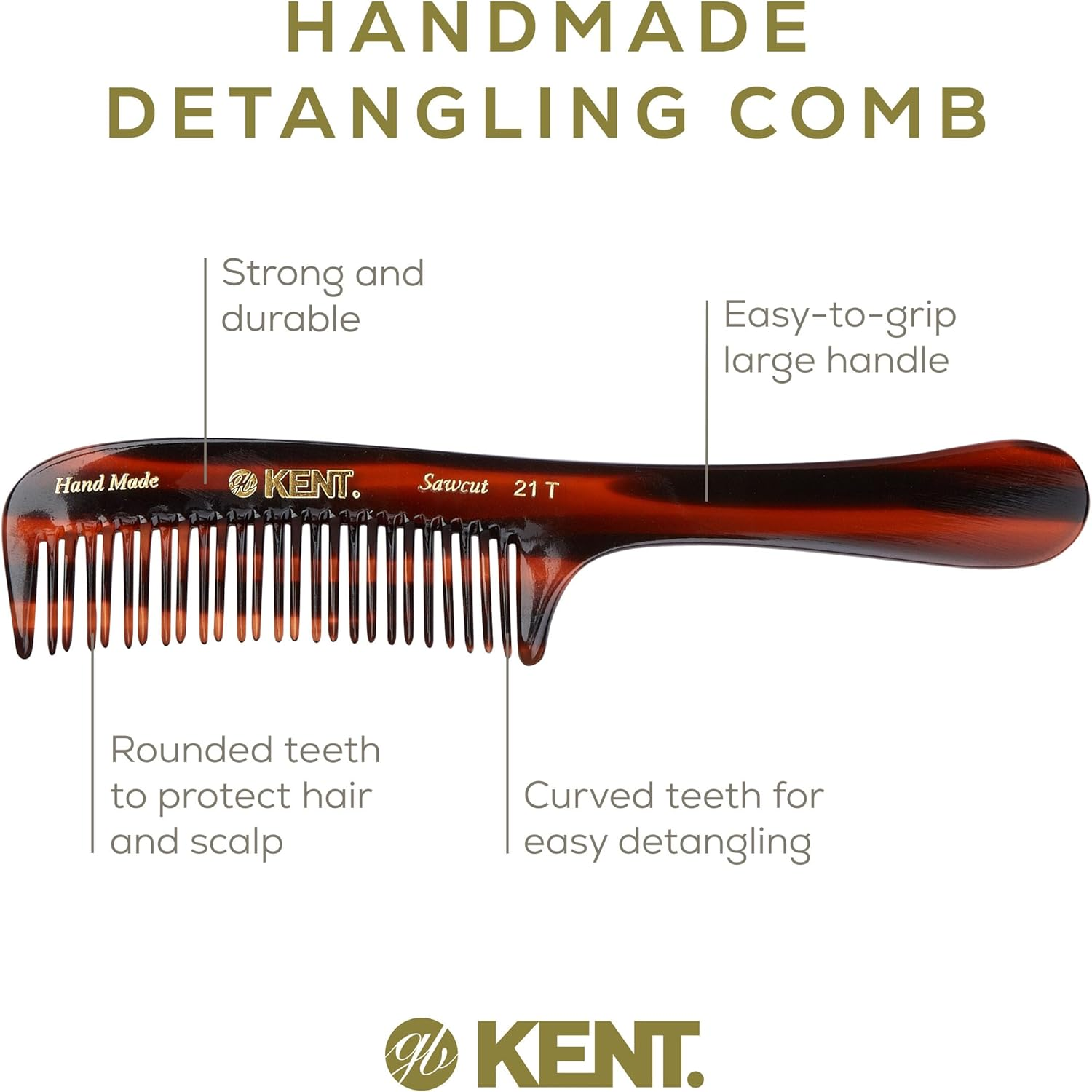 Kent 21T Large Hair Detangling Comb, Double Teeth Wide Tooth Comb for Curly Wavy Hair, Saw-Cut and Handmade (7.5") - 195Mm (Length) image number 3