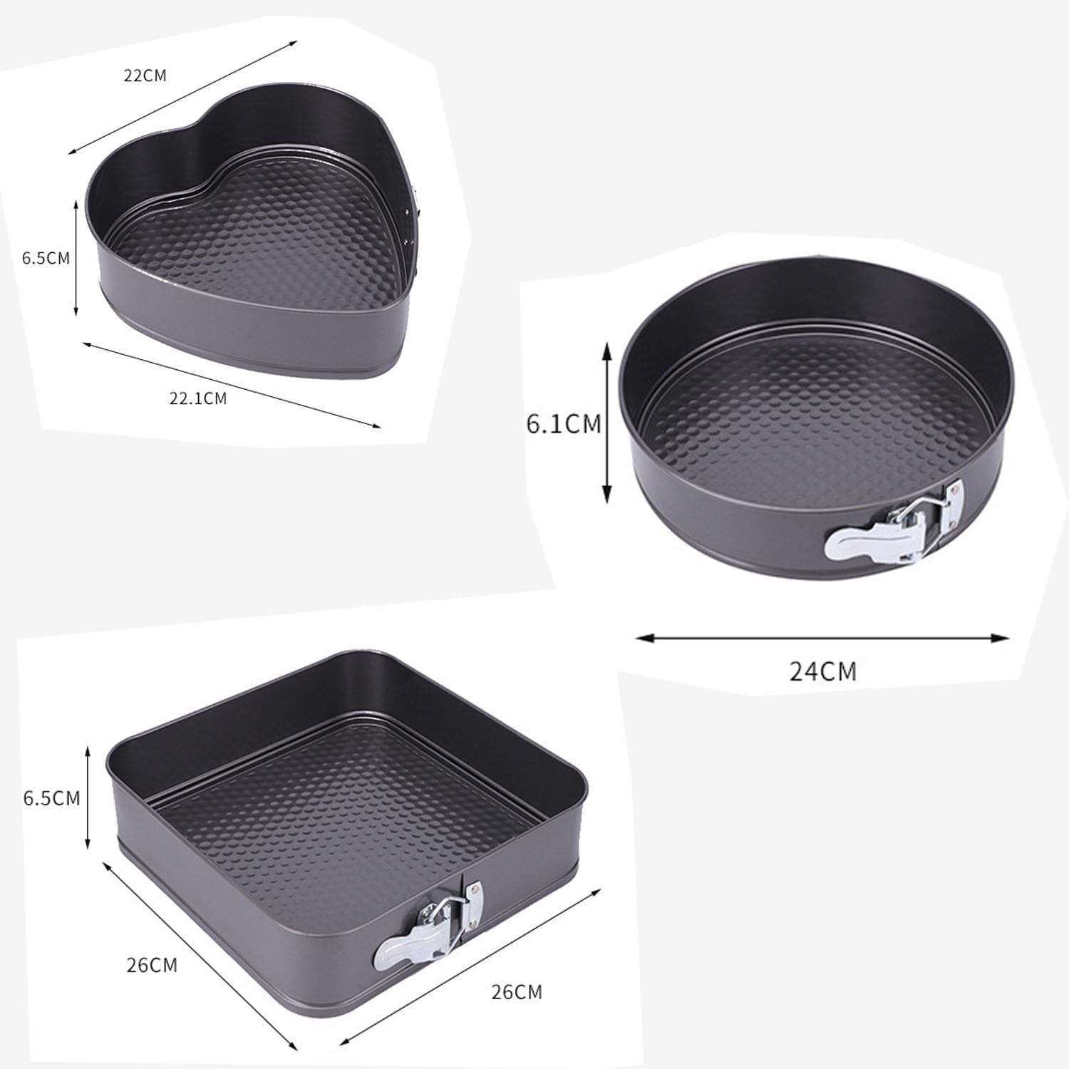 3Pcs Cake Pan Set, Heart round Square Leakproof Nonstick Cheesecake Pans with Removable Bottom Stainless Steel Bakeware, Removable Bottom Leakproof Cake Pan for Baker & Baking Enthusiast image number 4