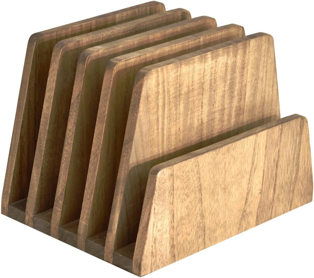 KIRIGEN Wood File Mail Organizer 7 Slots File Paper Holder Desktop Wood Document Letter Holder Organizer for Home Office Brown (7KWJJ-DBR)