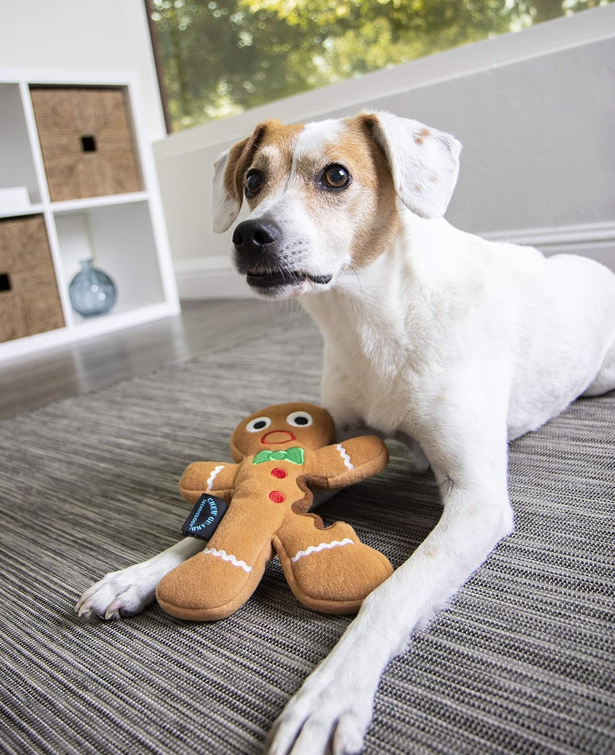 Godog Christmas Gingerbread Man Squeaky Plush Dog Toy, Chew Guard Technology - Brown, Large image number 4