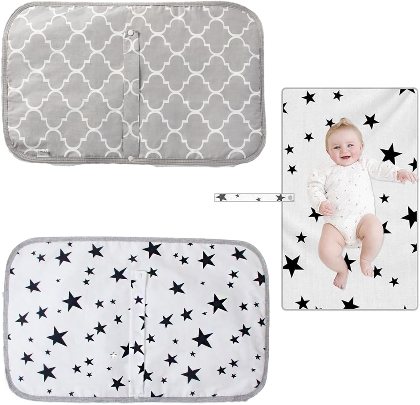WADY 2 Pack Baby Diaper Changing Pads, Diaper Changing Pad, Waterproof Change Mat, Travel Baby Change Pad, Large Soft Cotton Foldable, Unisex Baby Stuff for Home Travel Outside, Reusable Change Mat (Stars+Lantern) image number 5