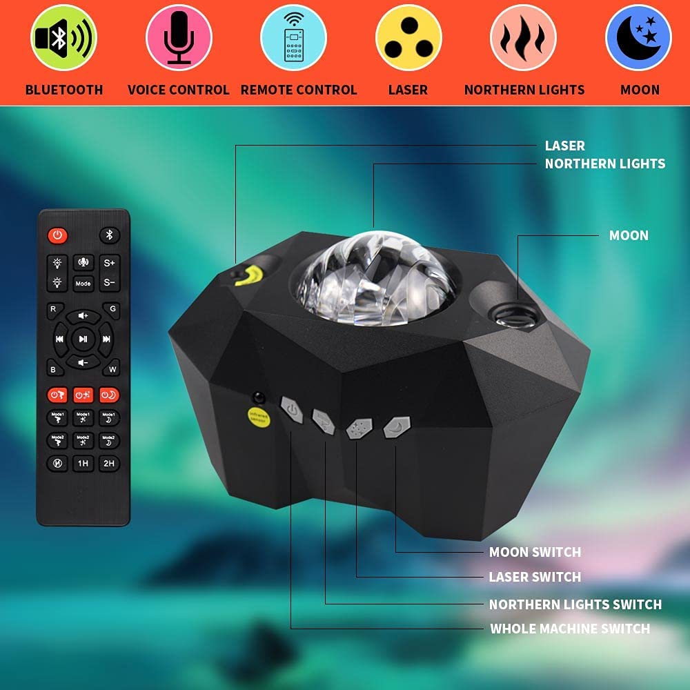VSM Dream Aurora/Northern Light/Star Projector Light, Real Moon like Projection, 5 in 1, Timer, Bluetooth Speaker, Brightness, Speed, Volume and Remote Control (Black) image number 3