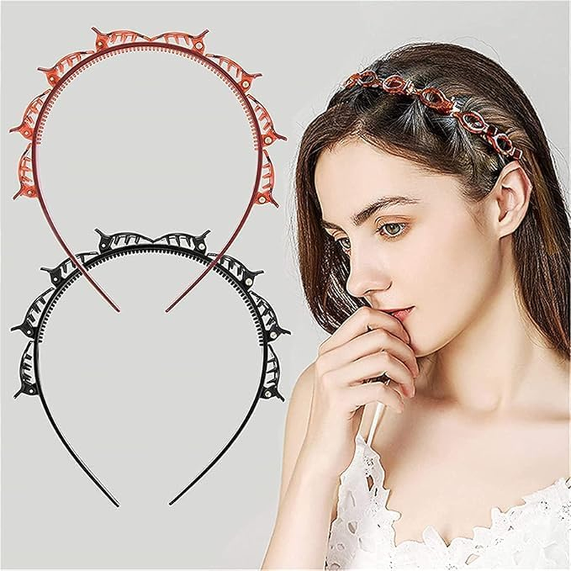 2Pcs Braided Headbands Double Layer Twist Plait Hairband,Bangs Hairstyle Twist Hairpin Headband,Double Bangs Hairstyle Hairpin Headband Korean Braided Headband,Double Layer Twist Plait Headband,Brown image number 1