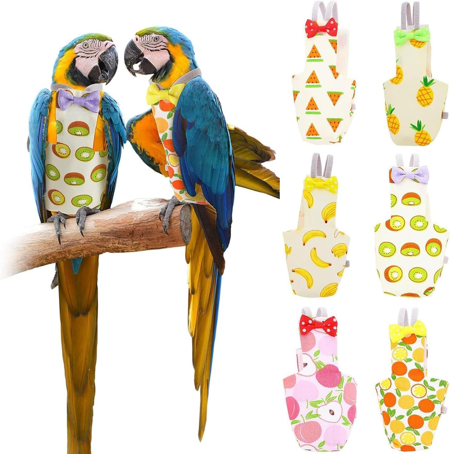 6 Pcs Bird Diapers, Parrot Nappy Reusable Flight Suit with Waterproof Inner, Washable Parrots Nappy for Parakeet Cockatiel Mini Macaw Budgie Canary Cute Style (M) image number 4