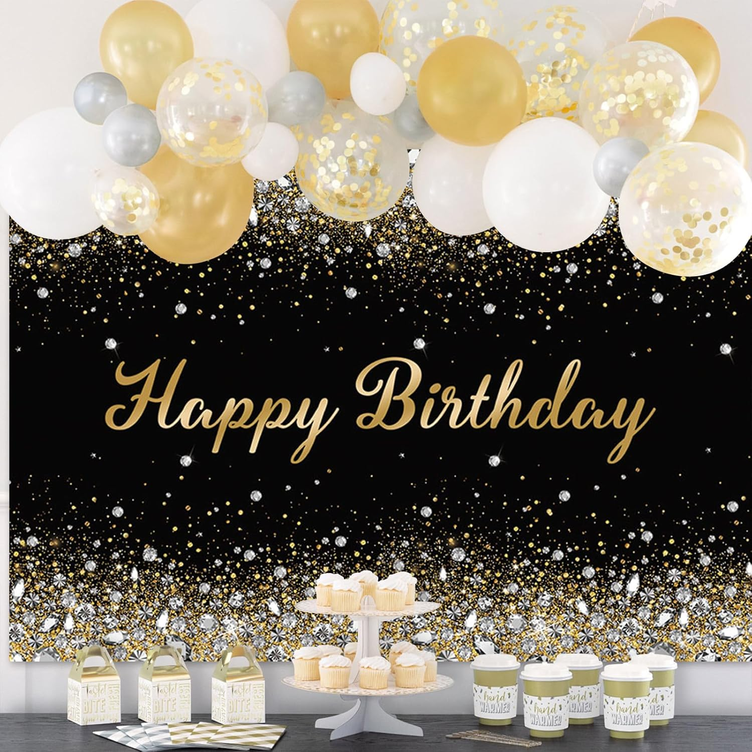 APROPHIC Birthday Banner Background 210 X 150 Cm Golden Birthday Photo Background Happy Birthday Banner Party Decoration Girls Boys Happy Birthday Decoration image number 6