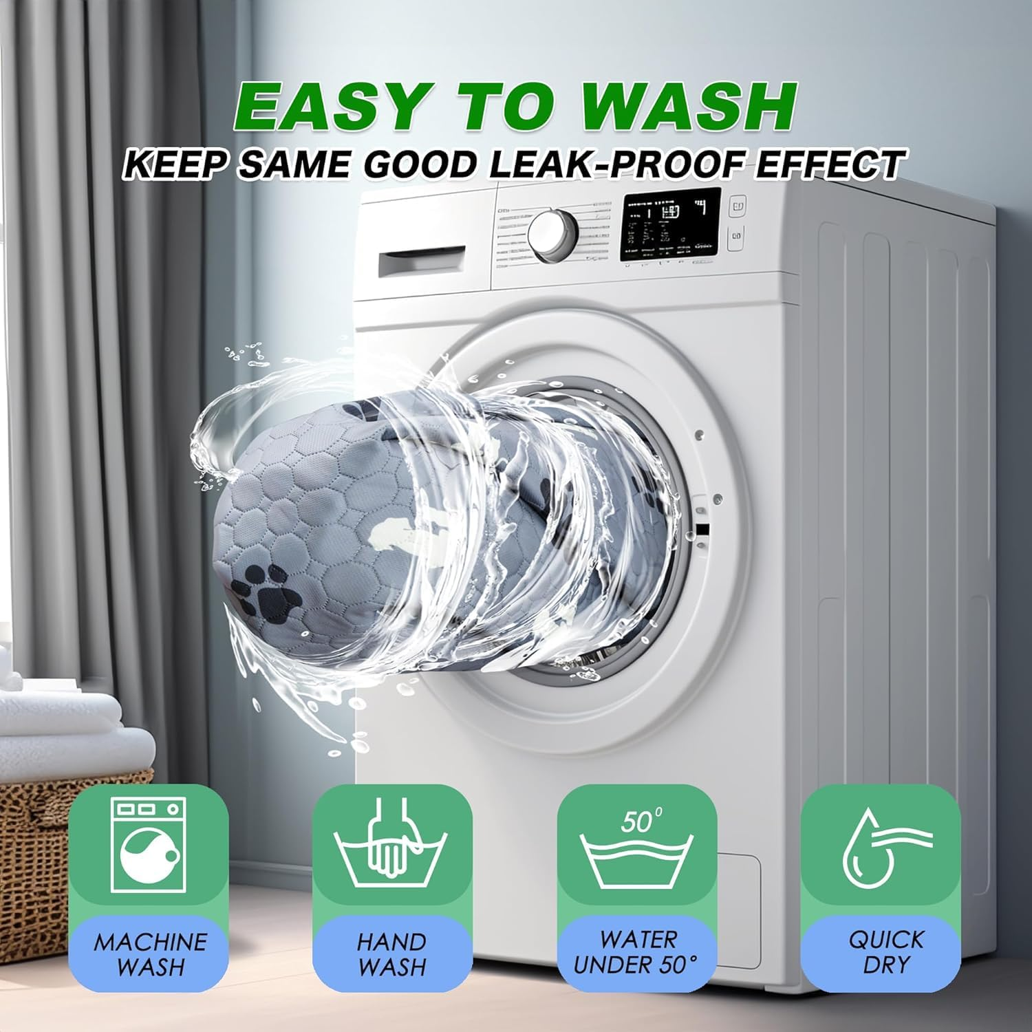 Washable Pee Pads for Dogs, 4 Pack Absorbent Reusable Training Dog Pads Pet Puppy Pads, Non-Slip Potty Pads for Whelping, Playpen, Crate, Bed, Grey 18"X24" image number 6