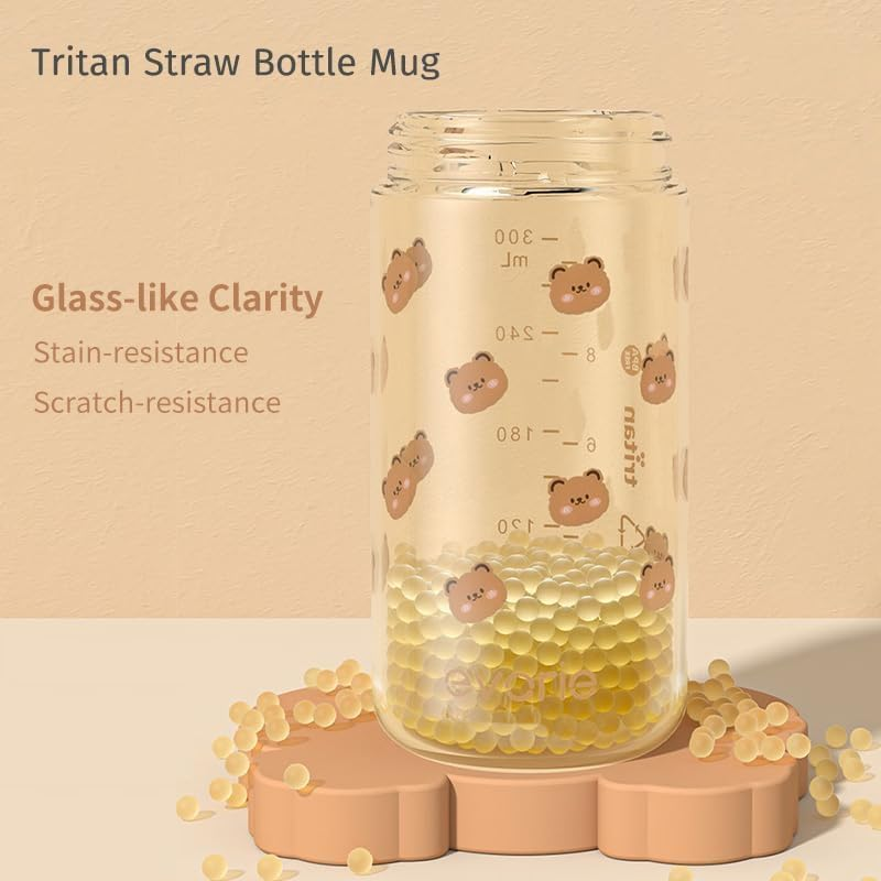 Evorie Tritan Toddler Sippy Cup with Silicone Straw, Spill-Proof Straw Water Bottle for Kids 1-2 Years Old, 300Ml 10 Oz, Removable Handles, Ideal for School (Honey Bear) image number 2