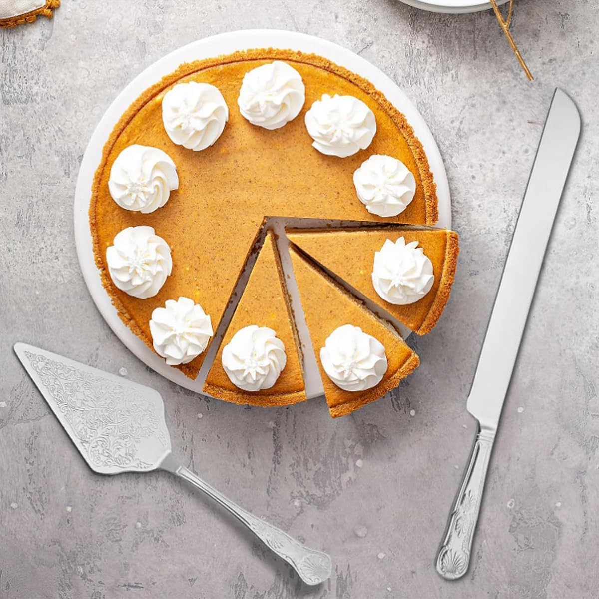 AIMALL Stainless Steel Cake Knife and Server Set 13.46In & 11.37In for Dessert Pastry Cutting and Serving &ndash; Elegant Engraved Utensils with Ergonomic Handle image number 3