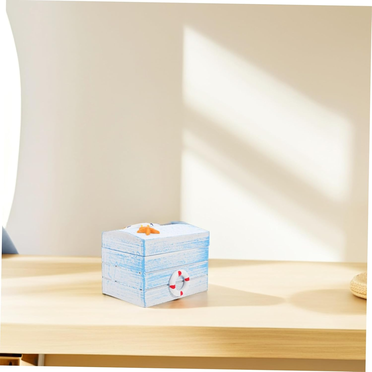 GANAZONO Wooden Treasure Chest - Nautical Decorative Box for Keepsake Storage - Small Wooden Trinket Box for Jewelry and Keepsakes image number 1