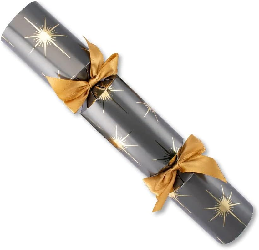 Luxury Christmas Star Handmade Bon Bons | Box of 8 | Silver-Grey with Gold Bow & North Star Design | Includes Miniature Gifts & Party Fun image number 2