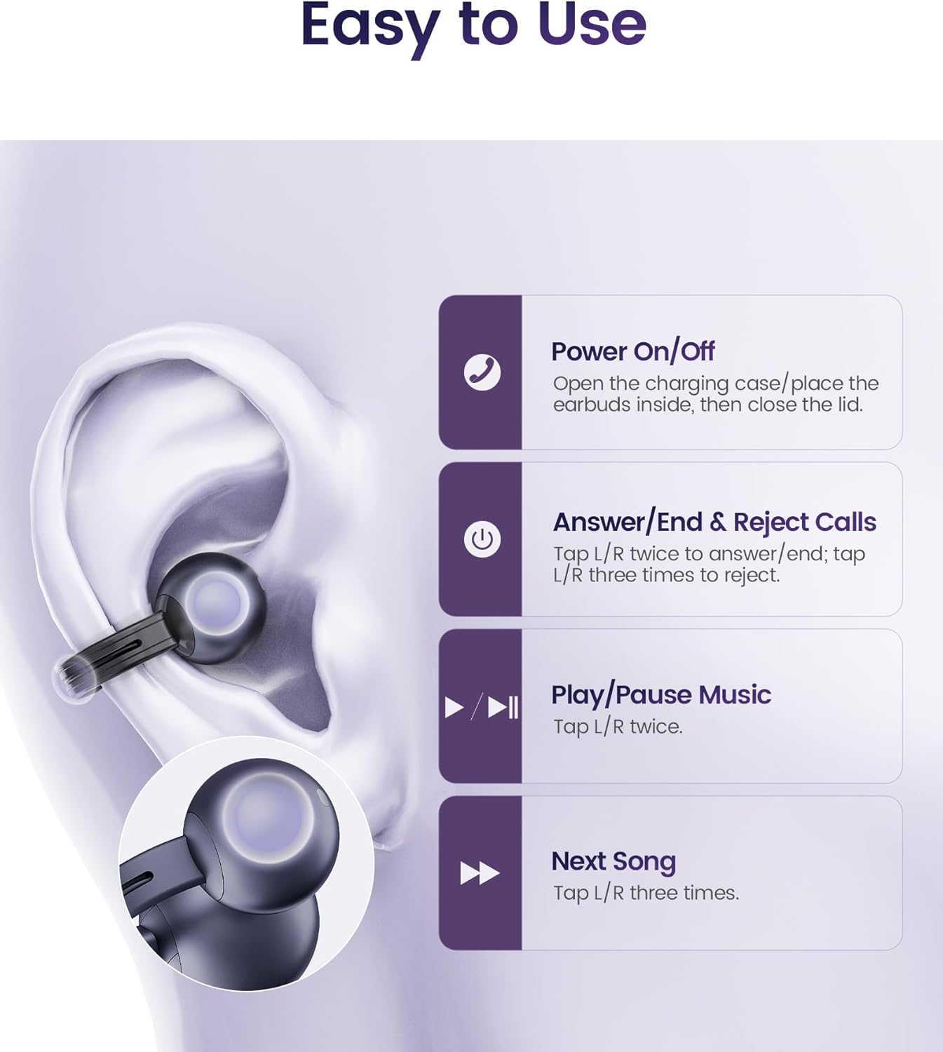 Mojawa Starclip Open-Ear Clip-On Wireless Bluetooth Headphones, 4D Panoramic Sound, Lightweight & Safe, Noise Cancelling Microphone, IP54 Water Resistant, Ear Clips for Sports & Everyday Use, Black image number 3