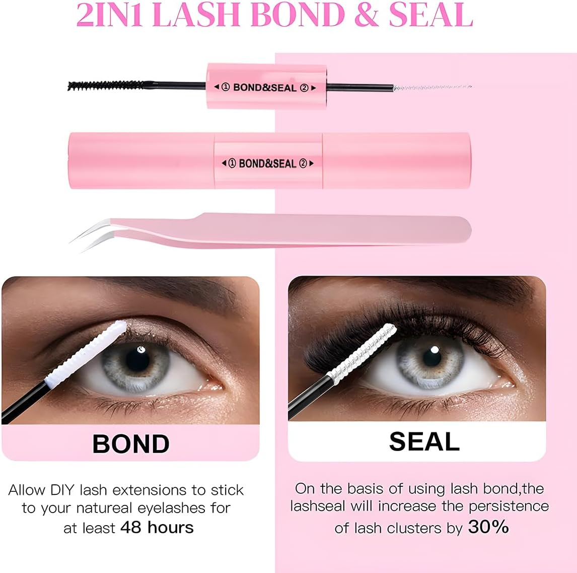 JZS Lash Extensions Cluster DIY Kit - 200Pcs 40D 60D Individual Lashes, 8-16Mm, with Bond & Seal Glue and Applicator,40P image number 2