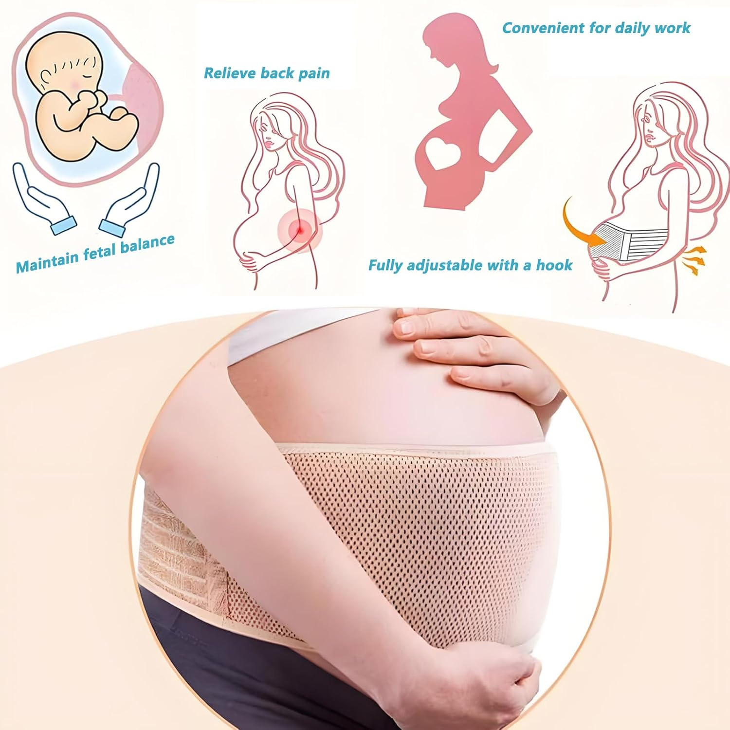 Checkzed Pregnancy Belt - Back Support Band for Maternity, All Stages of Pregnancy & Postpartum Belly Belt (Beige) - Gestation Belts Support for Mom Presents,Abdominal Binder image number 4