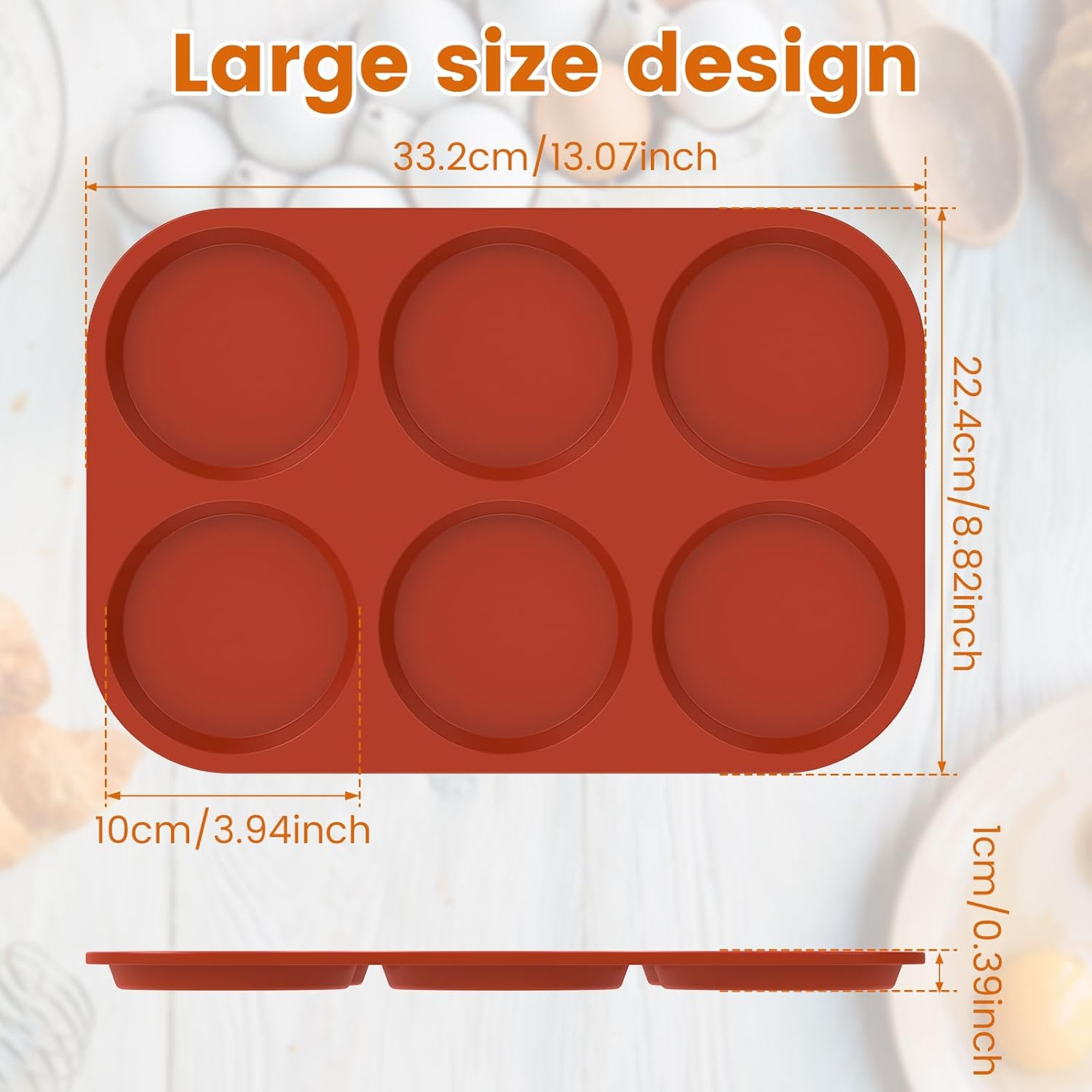 3 Pcs Silicone Muffin Top Pans/Egg Molds for Baking Non-Stick 4" Jumbo round Silicone Mold for Hamburger Bun, Muffin Top, Eggs, 6 Cavities Whoopie Pie Pan for Breakfast Egg Sandwich Pie Shortbread image number 6