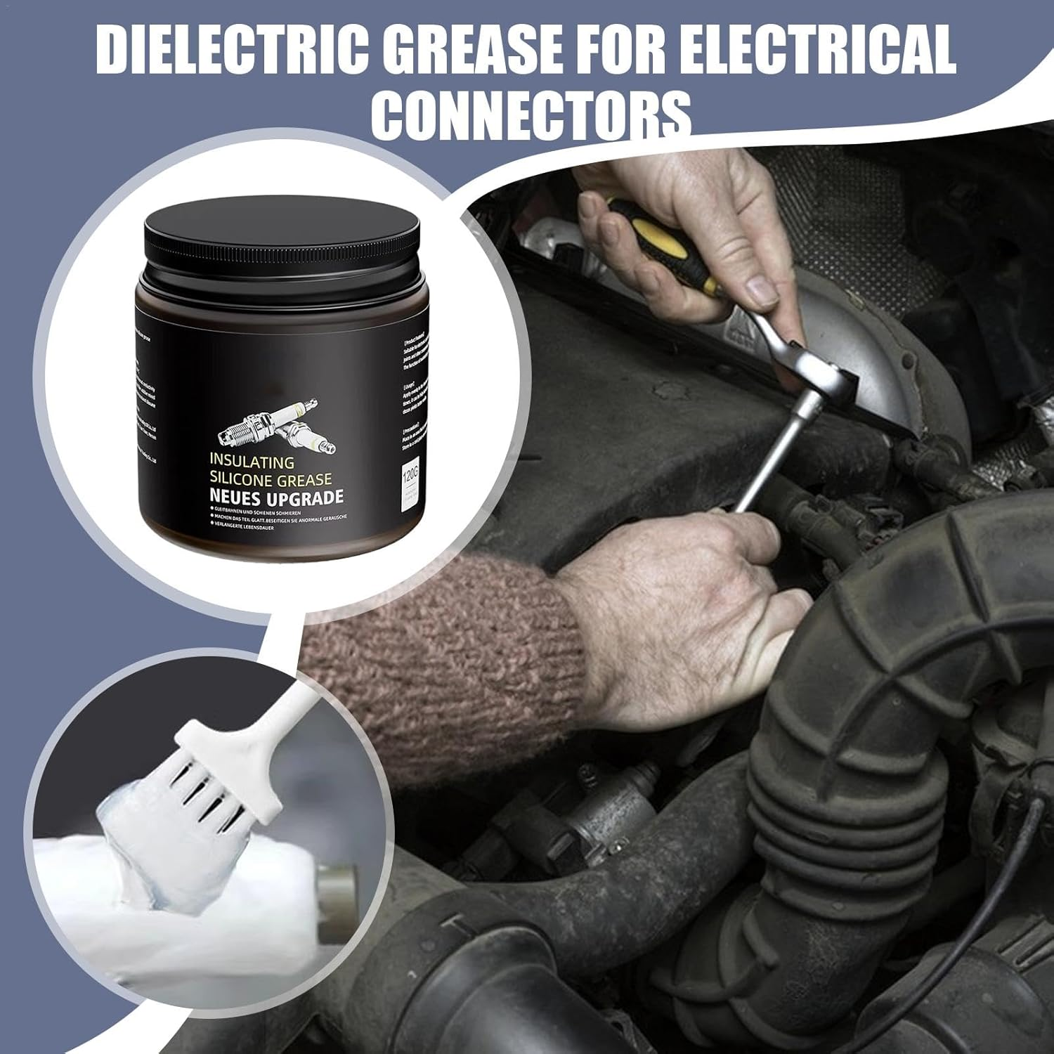 Dielectric Grease - Insulating Marine Silicone Grease Automotive Seals - Heat-Resistant Lubrication, Waterproof with Brush for Car & Marine Electrical Connectors image number 2