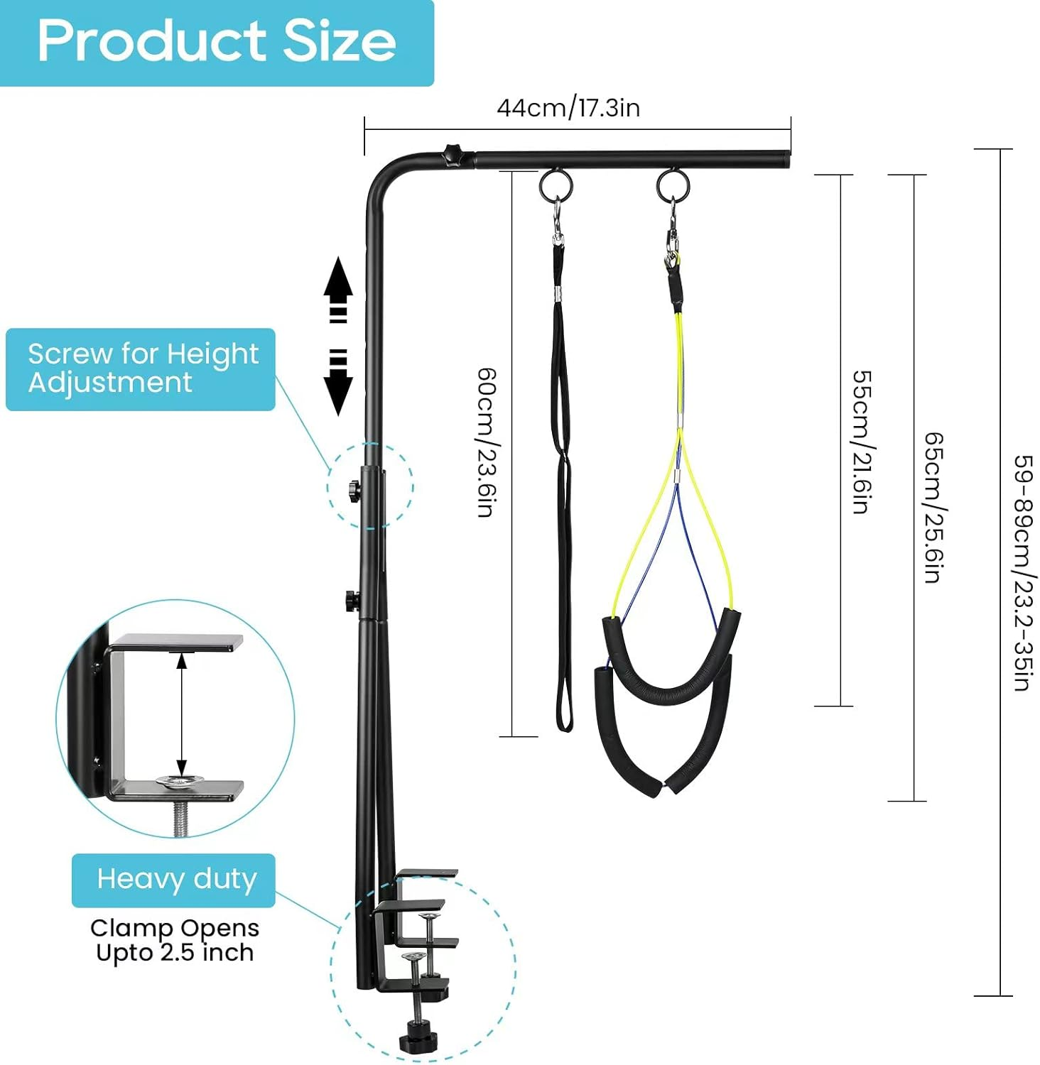 Wegxy Dog Grooming Arm, 35" Height Adjustable with Double Clamp for Small & Medium Dogs, Grooming Loop Noose & No-Sit Haunch Holder image number 3