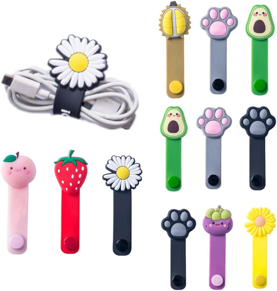 12PCS Silicone Cable Organisers Reusable Straps Clips Wire Ties Cable Storage Metal Snap Silicone Magnetic Buckle for Phones, Headset, PC Computer Cable image number 5