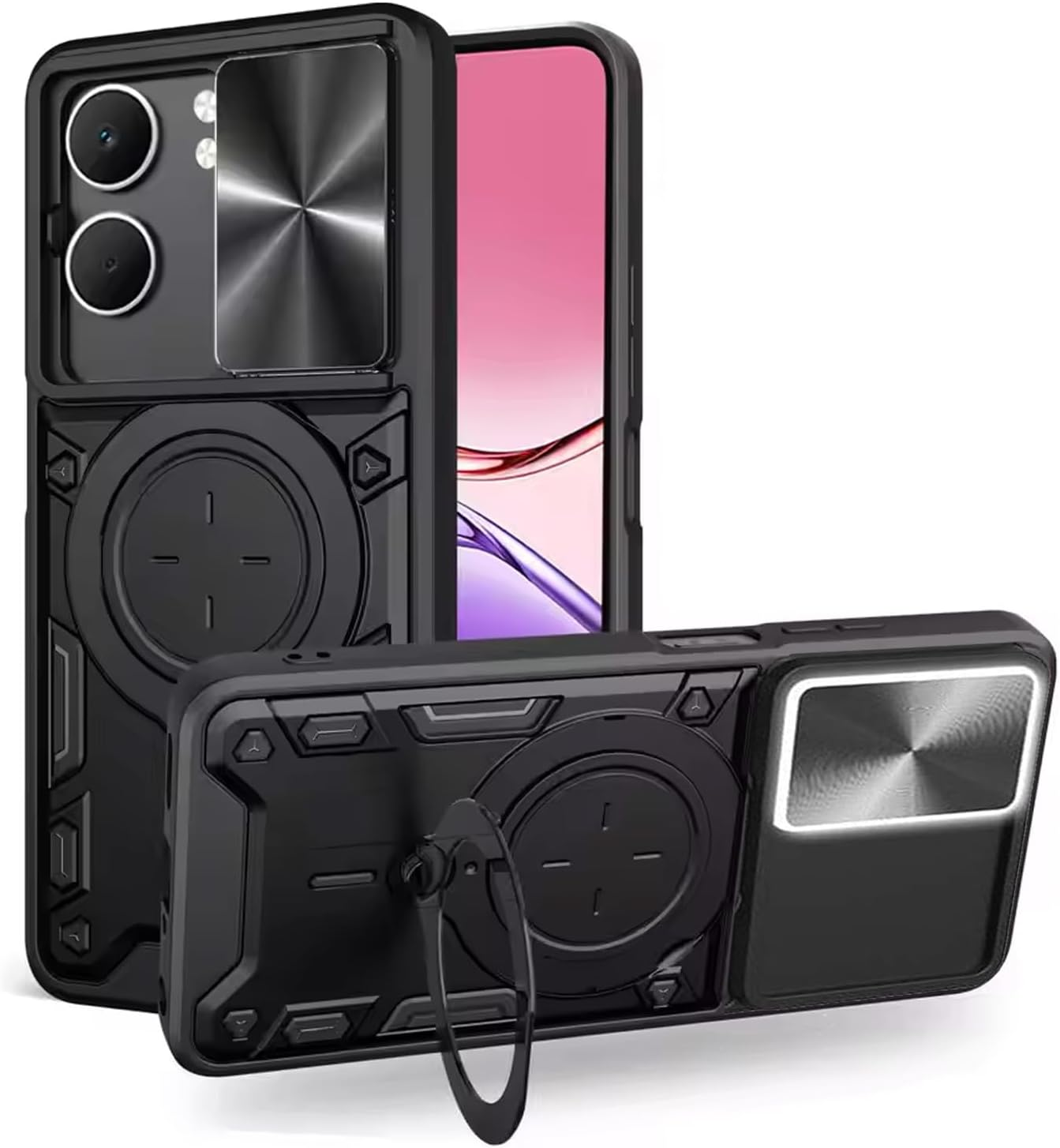 FORZARMOR for Oppo A5X 4G (6.67 Inch) Case Shockproof with Back Camera Slide Window Cover, Ring Kickstand Armor Military Rugged Cover (For A5X,Blue)