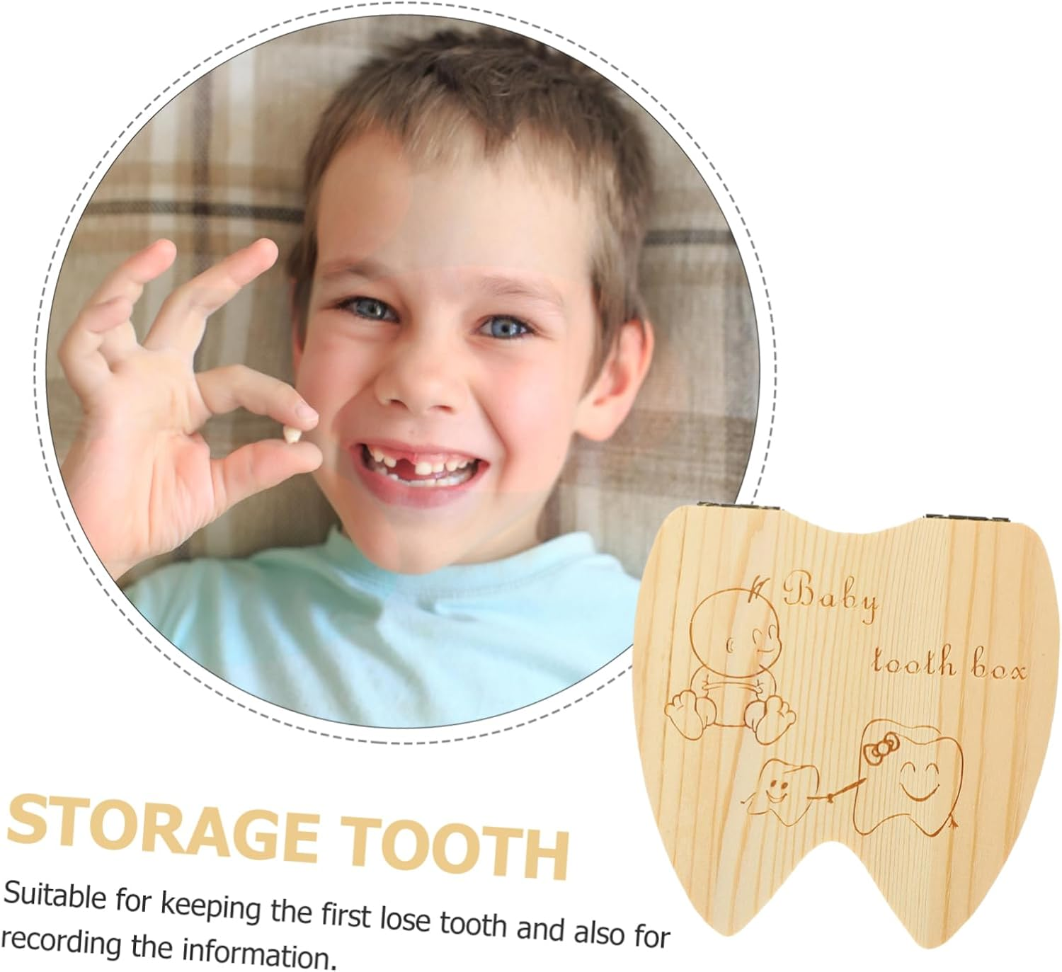 Wooden Baby Tooth Box Keepsake Container for Kids Boys and Girls Tooth Storage Holder Suitable For image number 1