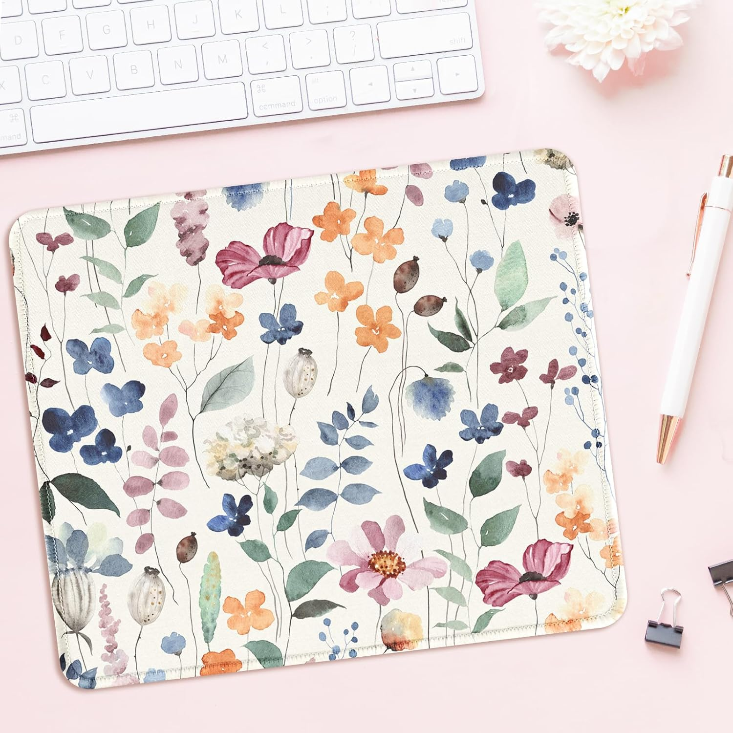 Ksriylm Mouse Pad,Cute Colorful Flowers Mouse Pad,Mouse Mat Square Waterproof Mouse Pad Non-Slip Rubber Base Mouse Pads for Office Laptop, 9.5"X7.8"X0.12" Inch image number 1