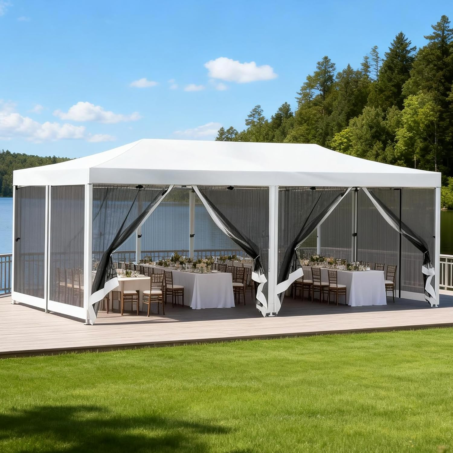 Instahut 3X6 Marquee Gazebo, Pop up Camping Tent Wedding Gazebos Garden Shed Outdoor Party Canopy Patio Carport Car, Mesh Window Wall 2 Door Panel Carry Bag Water Resistant and UV White image number 2