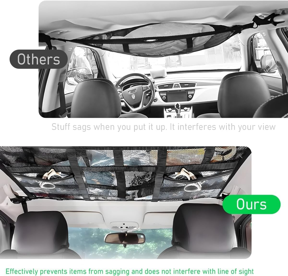 Car Ceiling Cargo Net Pocket, 78Cm&times;53Cm Strengthen Load-Bearing and Droop Less Mesh Organizer, Double-Layer Adjustable Buckle Roof Cargo Net for Long Travel Road Trip image number 3