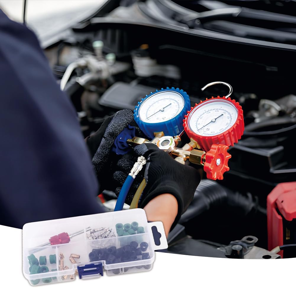 Joyzan Valve Core Kit, Air Conditioning Accessories Kits Car Tool Wrench Tyre Stem Puller Tools Refrigeration Tire Cores Sets Assortment Rings Installer for Cars Door Window Electric Bearing Pump