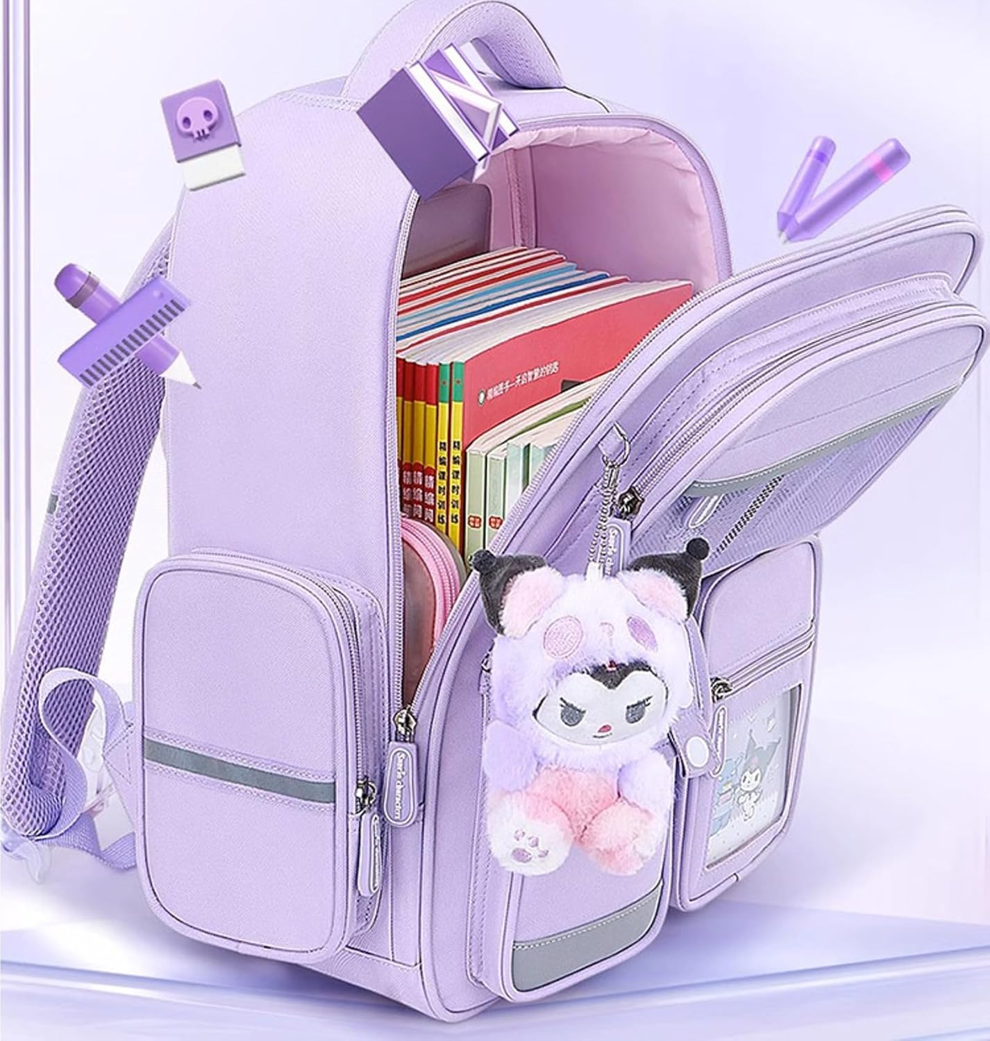Many Rainbows Kuromi Japanese Cartoon Character Backpack School Bag with Multiple Pockets, Purple, 38 X 28.5 X 14Cm, Casual image number 4