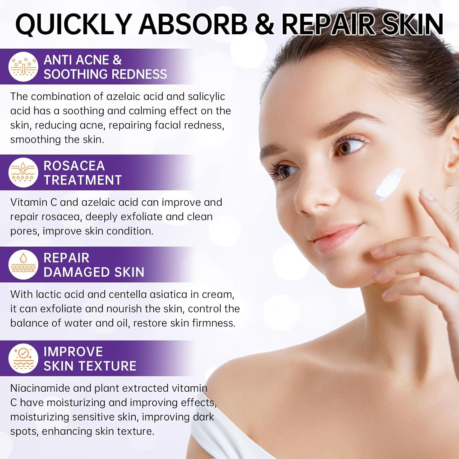 Azelaic Acid 12% Cream for Face, Azelaic Acid Acne Cream for Redness Relief, 0.7 OZ Azelaic Acid Gel with Salicylic Acid & Niacinamide for Dark Spot, Skin Care. image number 4