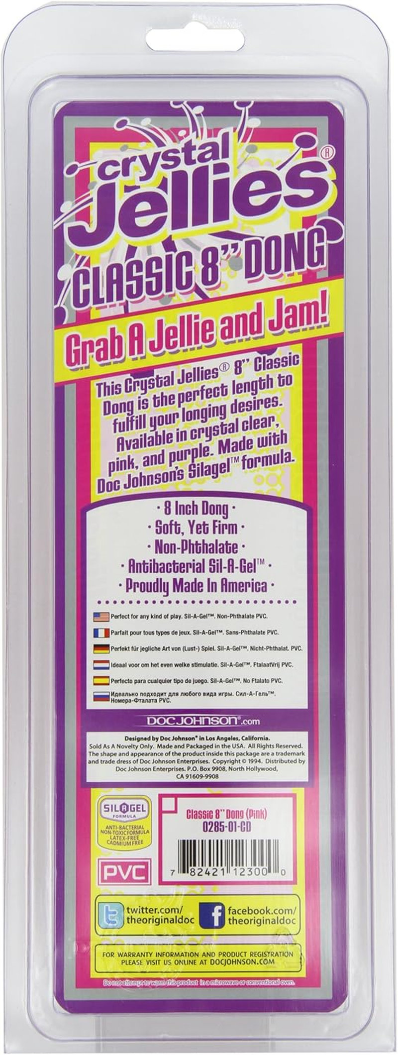 Doc Johnson Crystal Jellies - 8 Inch Classic Dong - Pink image number 2