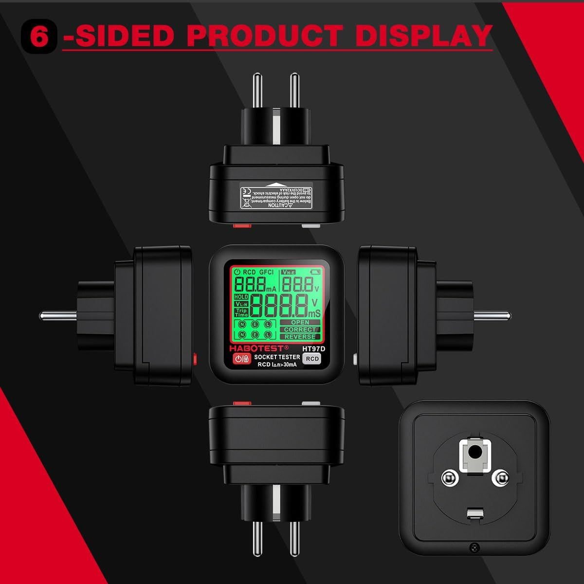 Irfora HT97D Digital Socket Tester Voltage Test EU Socket Detector Intelligent Leakage Test Multifunctional Phase Tester image number 3