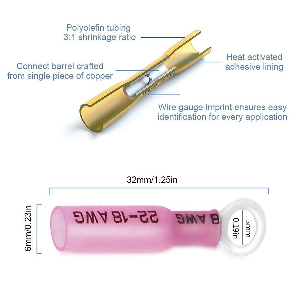 240PCS Heat Shrink Wire Connectors Waterproof Insulated Automotive Marine Electrical Terminals Kit Crimp Assortment Ring Fork Hook Spade Butt Splices image number 5