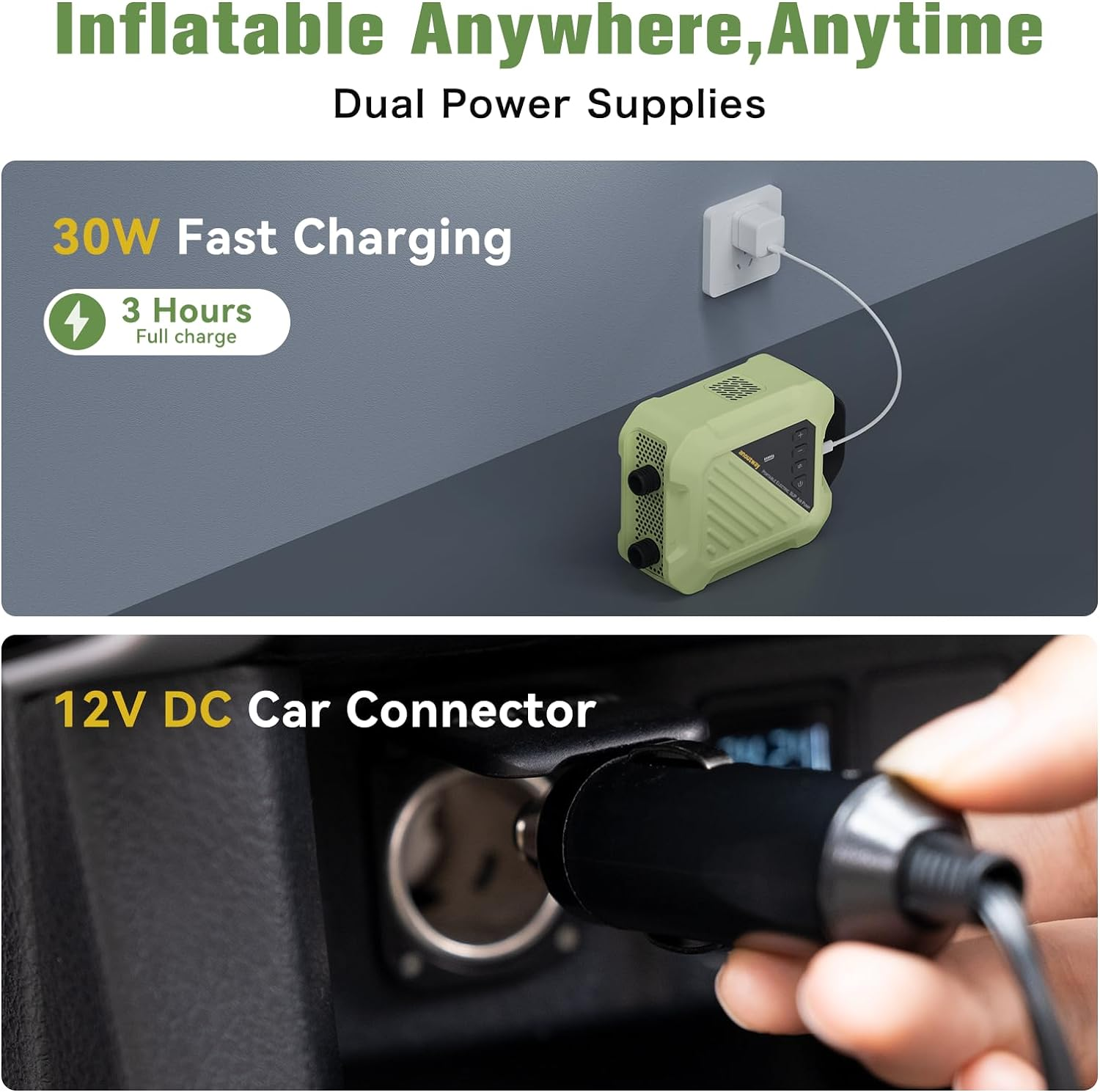 20PSI High Pressure Smart SUP Air Pump, Rechargeable Battery-Powered, Intelligent Dual Stage Inflation & Deflation,Auto-Off &12V DC Car Connector for Stand up Paddle Boards,Surfing Kite, Tent - Blue image number 2