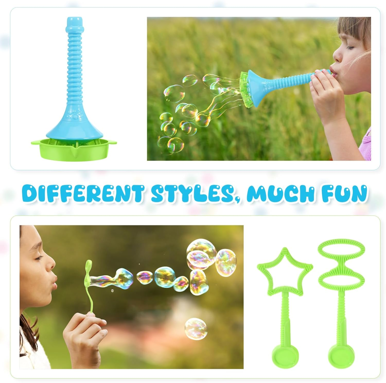 2 Sets Trumpet Bubble Blower Spike: Mess Away Botanical Bubbles and Dipping Tray Manual Maker Summer Outdoor Blowing image number 2