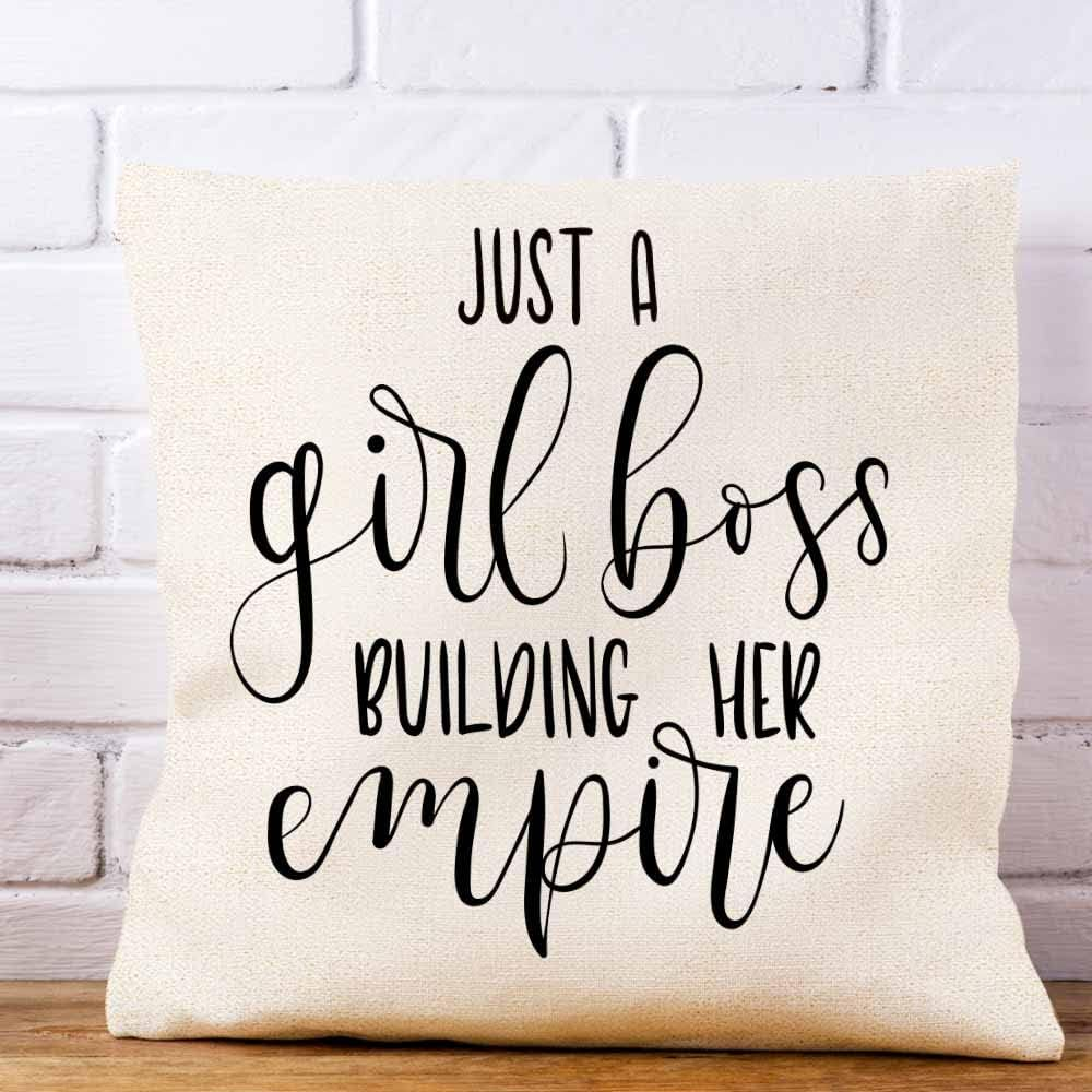 IBILIU Throw Pillow Covers Just Girl Boss Building Her Empire Inspirational Phrase Modern Feminism Quote Lettering Cushion Pillow Case 18X18 Inches image number 2