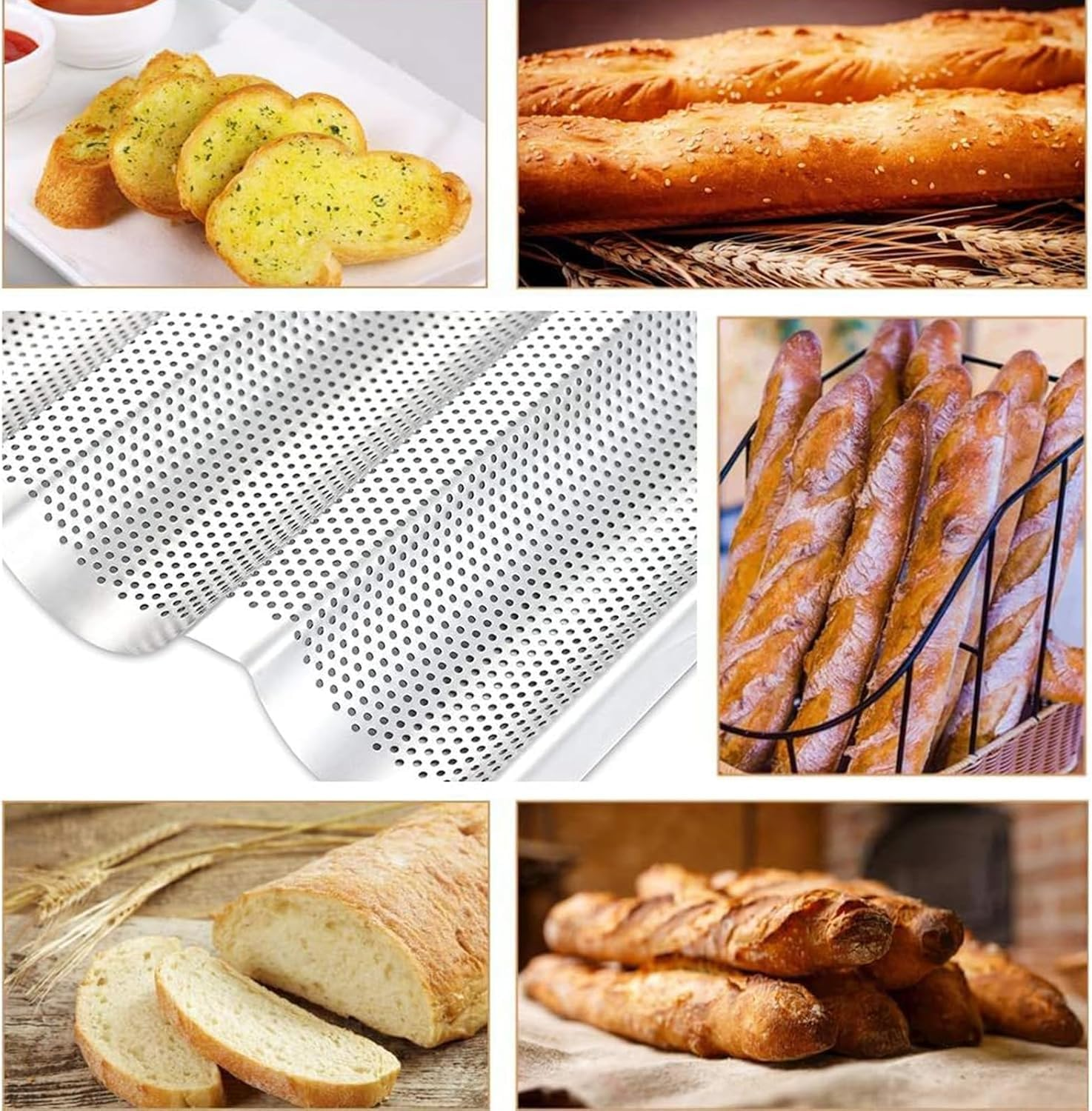 XUANZHI Baguette Bread Pan, Premium Nonstick Perforated Baguette Pan for French Bread Baking, 4 Loaves Baguette Baking Tray for Sourdough,Italian Bread, Perfect Creating Crisp Golden-Brown Crust image number 3