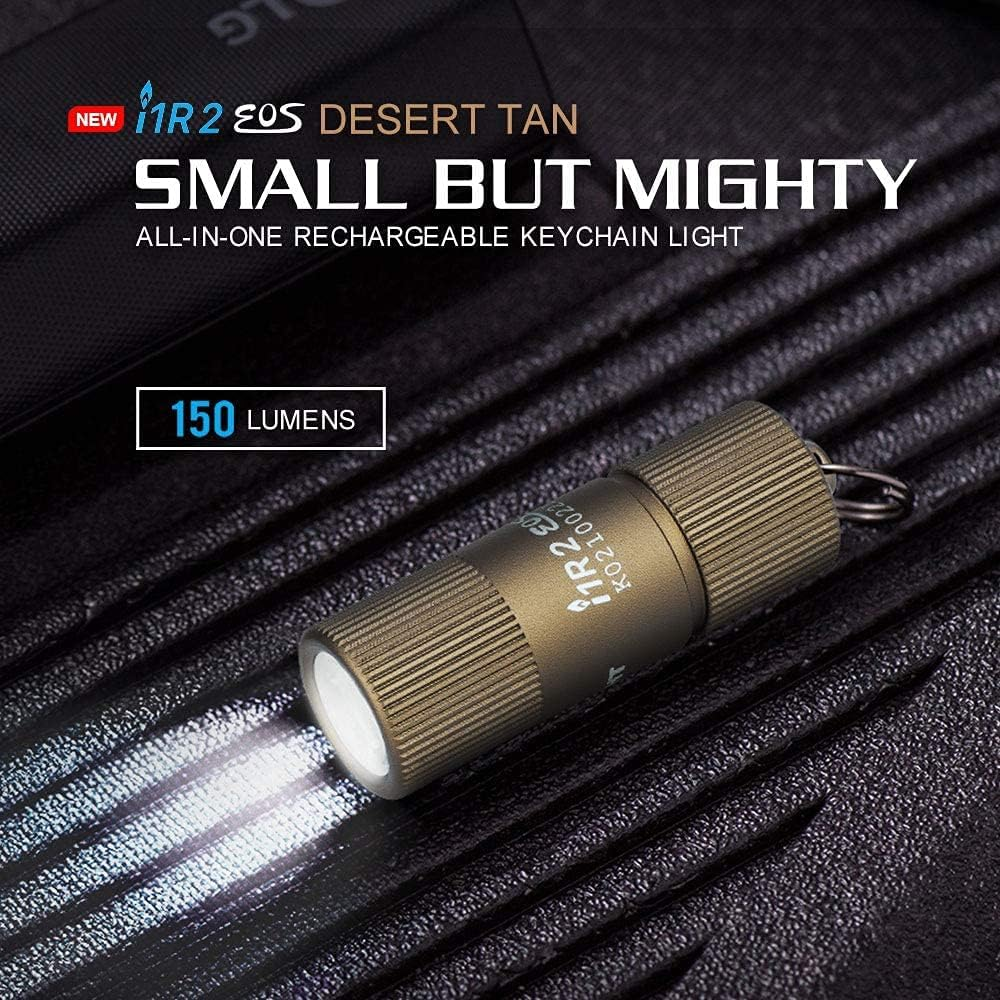 OLIGHT I1R 2 EOS Keychain Torch Max 150 Lumens＆Max 6 H＆Max 40 M Tiny Rechargeable Flashlight with Key Ring Light for Night, Repair, Gift (Desert Tan) - Desert image number 3