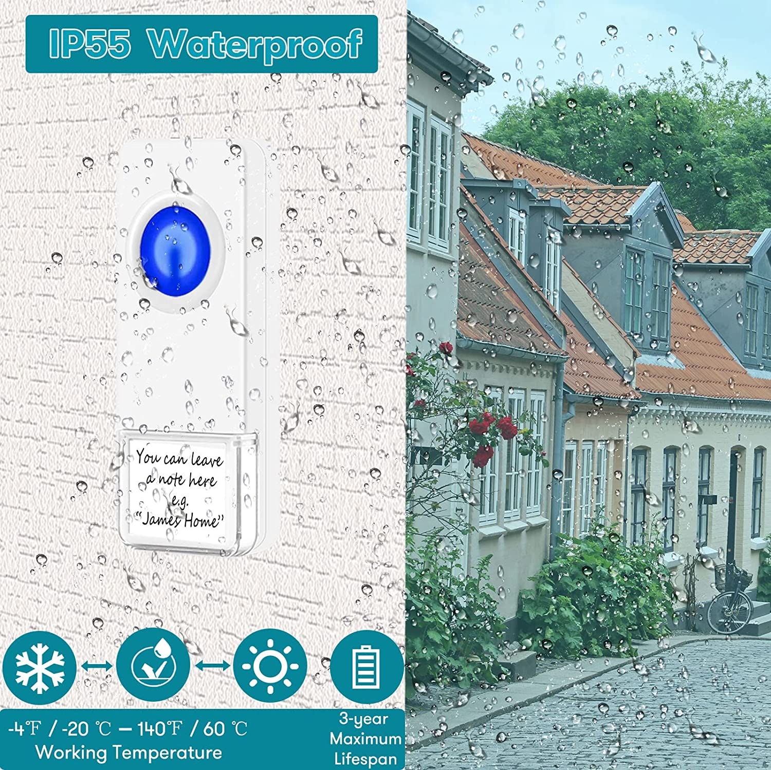 Coolqiya Wireless Doorbell Chime for Home with 1 Remote Waterproof Door Bell and 2 Plugin Receivers, 1000 Feet Long Range Transmission, No Battery Required for Receiver over 50 Chimes image number 1